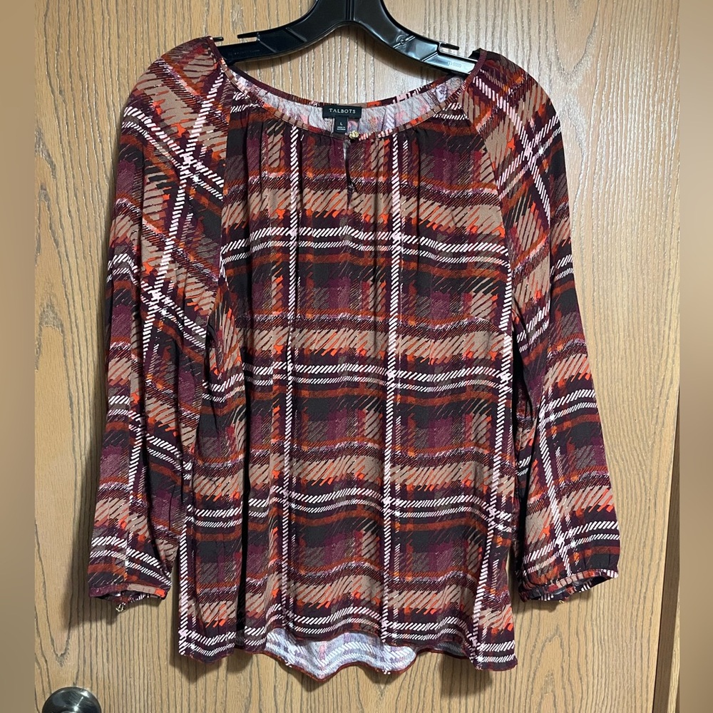 Talbots Plaid Blouse in Black, Brown and Red